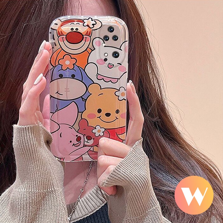 IPHONE Kartun Lucu Winnie The Pooh Bear Full Case Kompatibel Untuk Iphone11 13 12 14 Pro Max X 7 6s 6 8 Plus XR XS Max SE 2020 Lembut TPU Shockproof Airbag Penutup Belakang