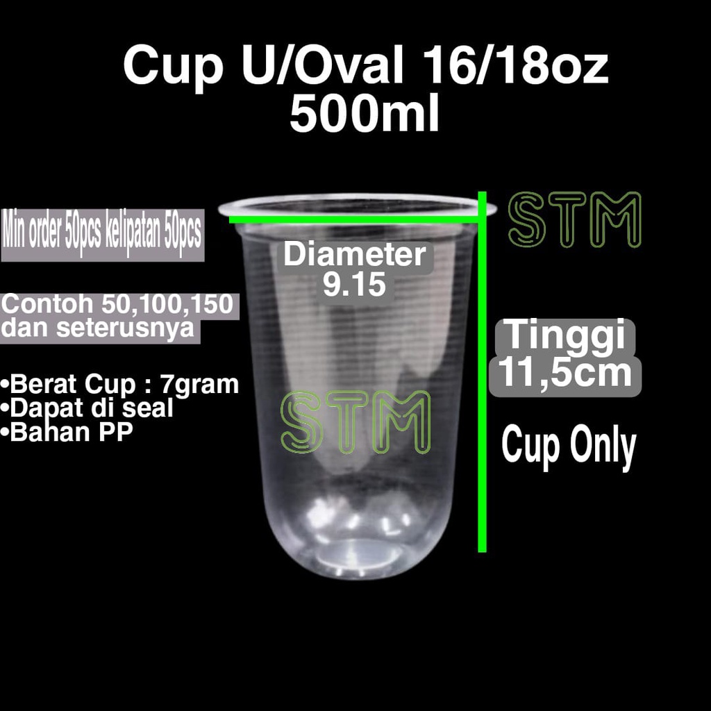 

Cup oval PP 16/18 oz /gelas U cup seal tanpa tutup