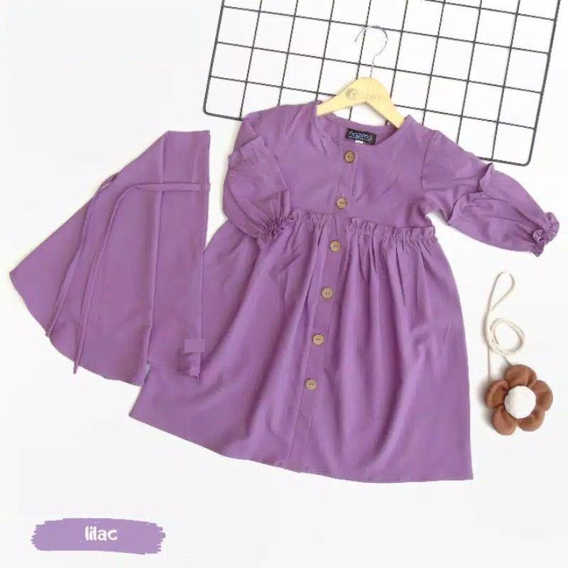 GAMIS ANAK ZARINA UNGU LILAC USIA 1-10 TAHUN DRESS BUSANA MUSLIM SYAR'I GRATIS JILBAB LARIS MURAH PO