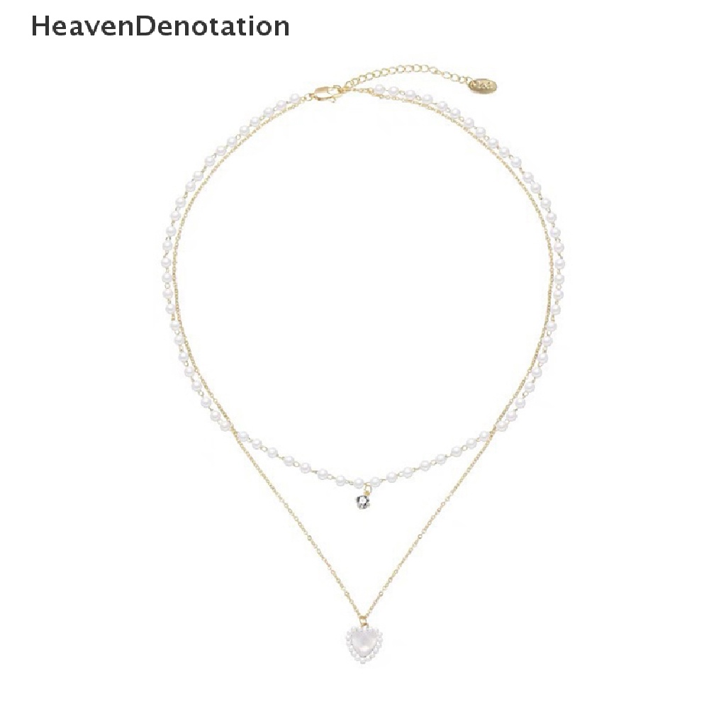 [HeavenDenotation] Fashion Baru Kpop Mutiara Jantung Choker Kalung Lucu Double Layer Rantai Liontin Untuk Wanita Perhiasan Gadis Hadiah HDV