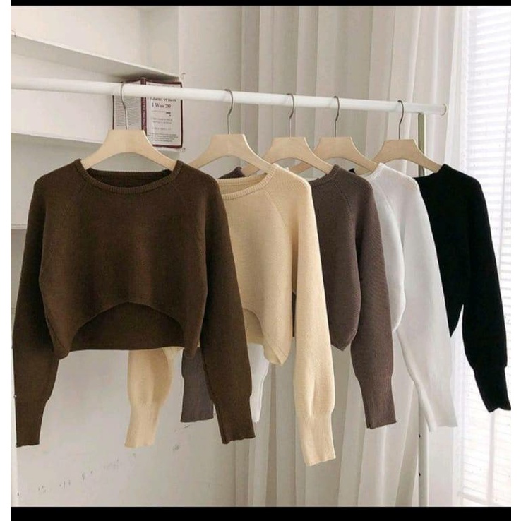 Atasan Rajut Wanita Lengan Panjang Crop Wanita Sakila - HOPYLOVY