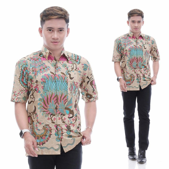 Terlaris Baju Hem Batik Pria Lengan Pendek Batik Cowok Cream Batik Remaja