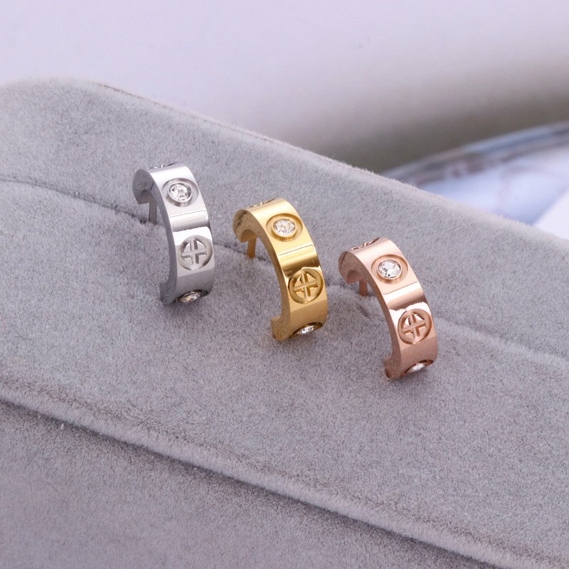 Anting Hoop Bentuk C Bahan Stainless Steel Aksen Berlian Zirkon Warna-Warni Hypoallergenic