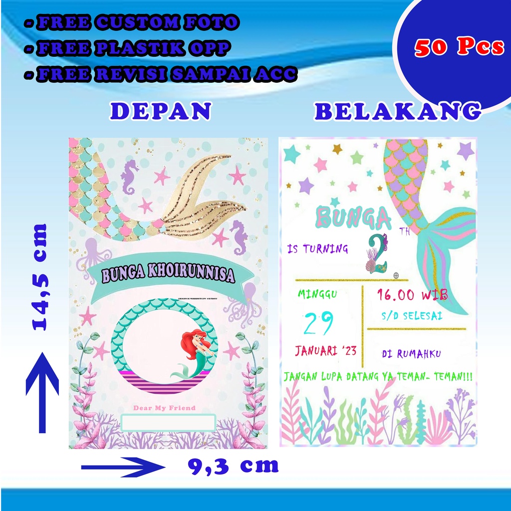 UNDANGAN ULTAH ANAK MURCE ULANG TAHUN TEMA MERMAID
