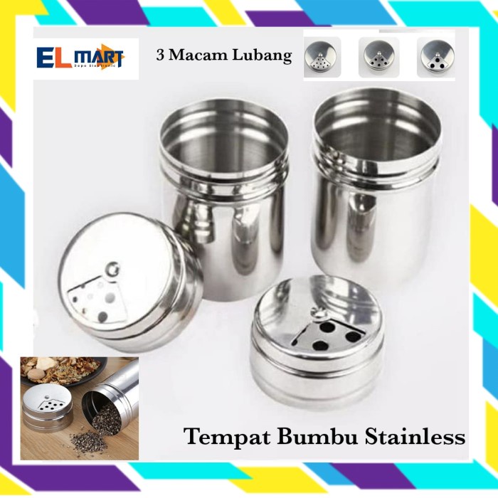 Tempat Bumbu Dapur Bubuk Tabur Stainless Steel Garam Merica Gula TB04