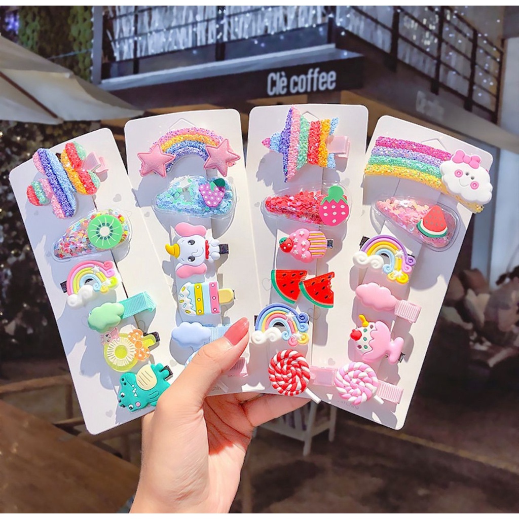 J11 JEPIT RAMBUT ANAK KOREA RAINBOW SET ISI 6 PCS  JEPITAN ANAK CUTE GLITTER - BDC