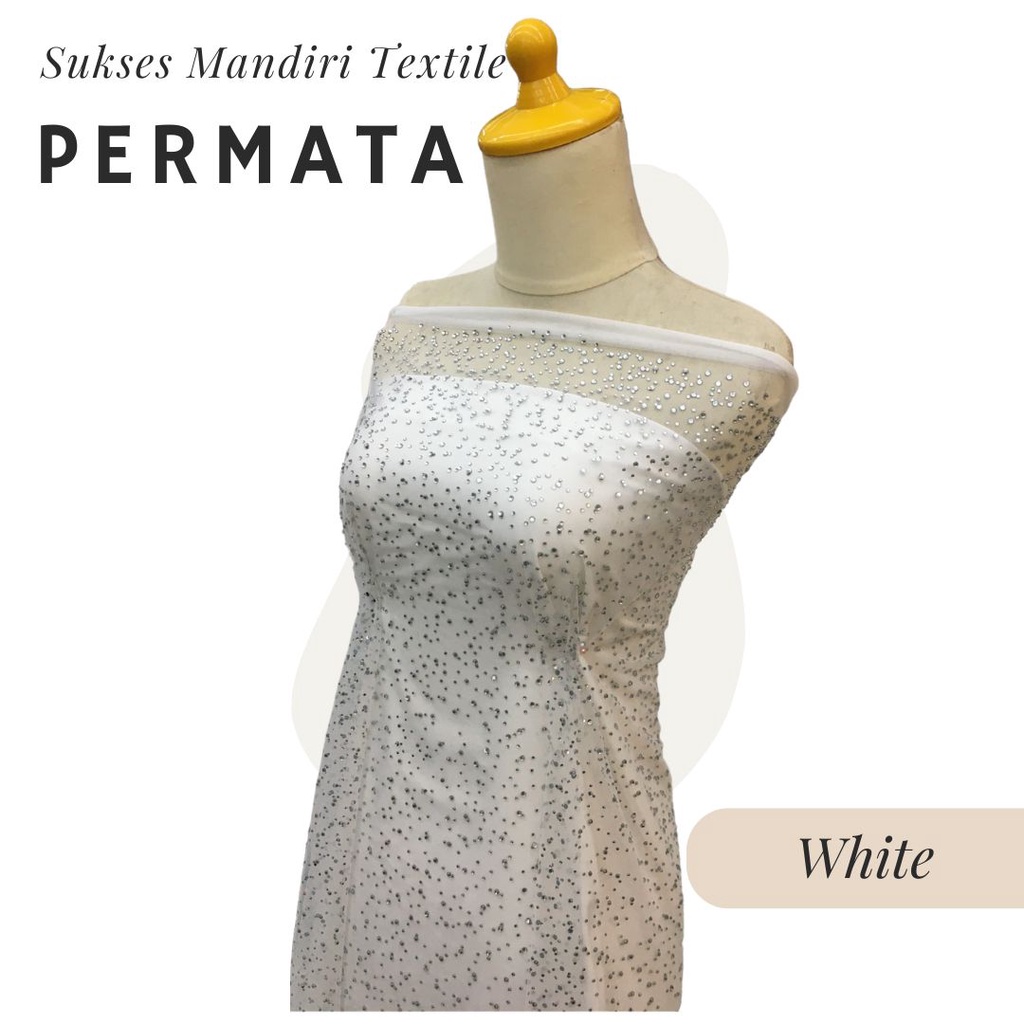 [PERMATA] Brokat Brukat Tile Premium Mewah Warna White Putih | Harga ½ meter = 50 cm (Bahan Dress Br