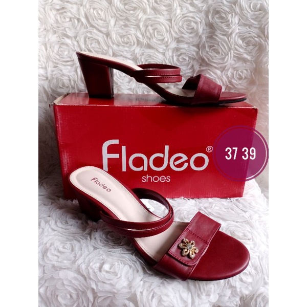 FLADEO 37 39 sandal hak casual wanita kulit merah formal casual kerja bidan perawat hak marun 7cm