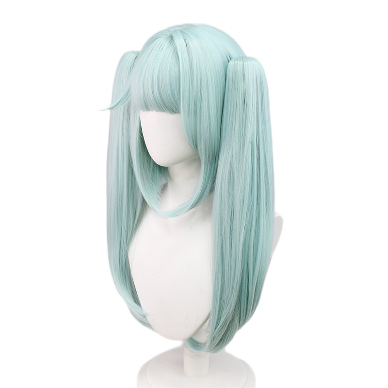 Genshin Karakter Genshin cos Wig Lampu Cyan Tiger Mouth Clip Double Ponytail Simulasi Kulit Kepala cosplay Penutup Kepala Rambut Panjang