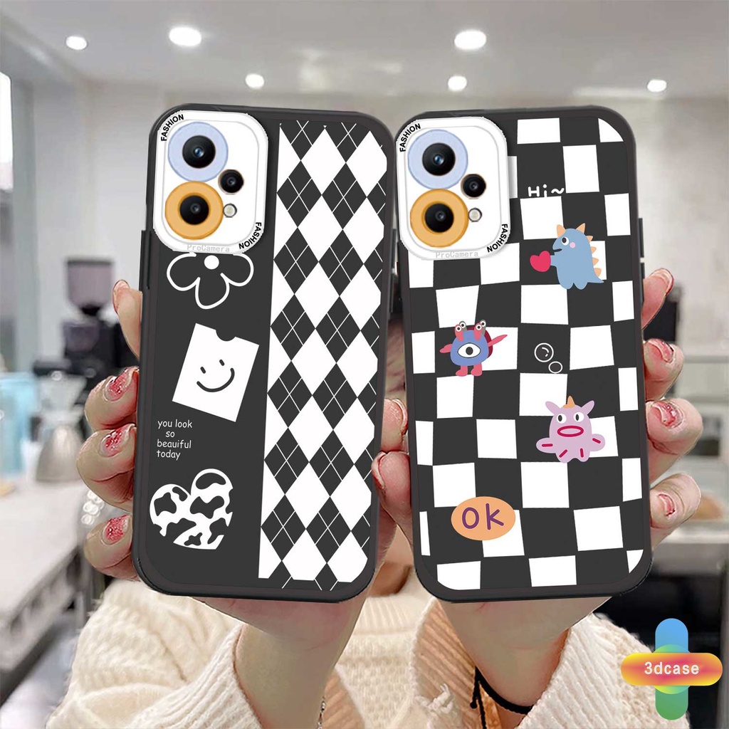 Samsung A52 A32 A12 A51 A03S A10S A50 A20S J7 Prime A02S A20 A72 A50S A10 A30S A52S A30 M12 M10 M01S Papan Catur Diamond Grid Kartun Monster Kecil Wavy Edge Soft Case