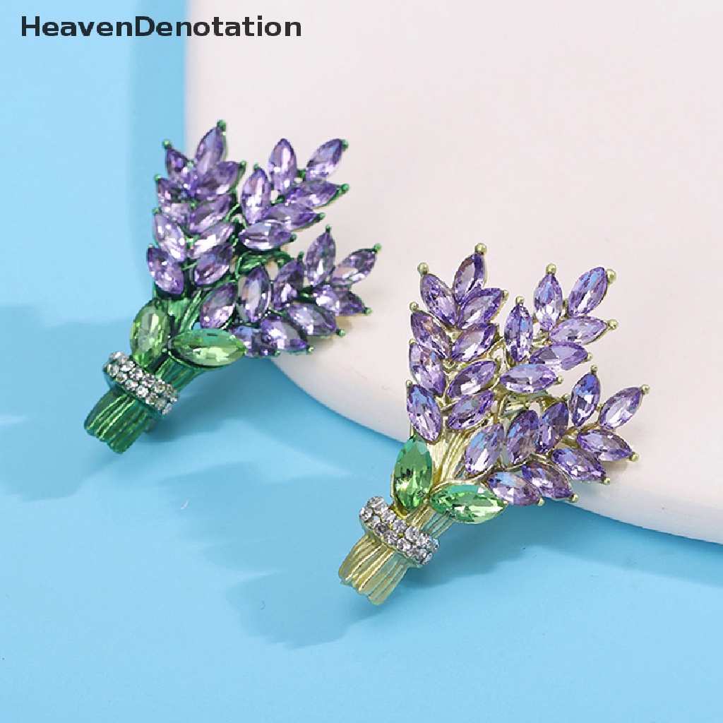 [HeavenDenotation] Wanita Bros Romantis Kristal Bunga Lavender Kerah Pin Alloy Tanaman Bros Kerah Pin Aksesoris Hadiah Perhiasan HDV