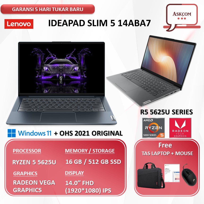 Laptop Lenovo Ideapad Slim 5 14 RYZEN 5 5625U RAM 16GB 512GB SSD VEGA 7 OHS 14.0FHD IPS Win11