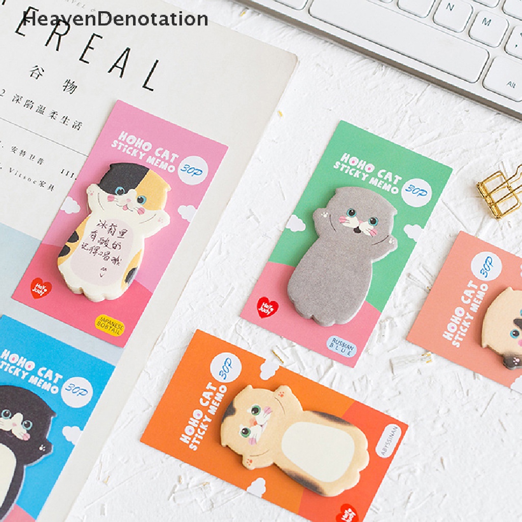 [HeavenDenotation] Cute Cat Series Sticky Note Stiker Pesan Siswa N Times Memo Pad Scrapbooking Sekolah Label Alat Tulis HDV