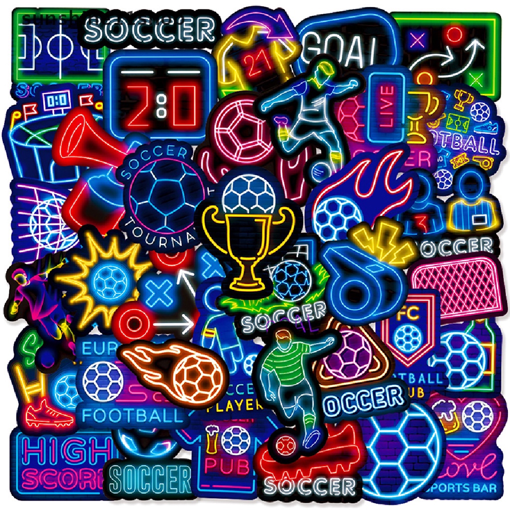 Sho 50 Pcs Neon Sepak Bola Stiker Laptop Tablet Mobil Motor Sepeda Skuter DIY Vinyl Keren Football Decal Sticker Mainan Hadiah N