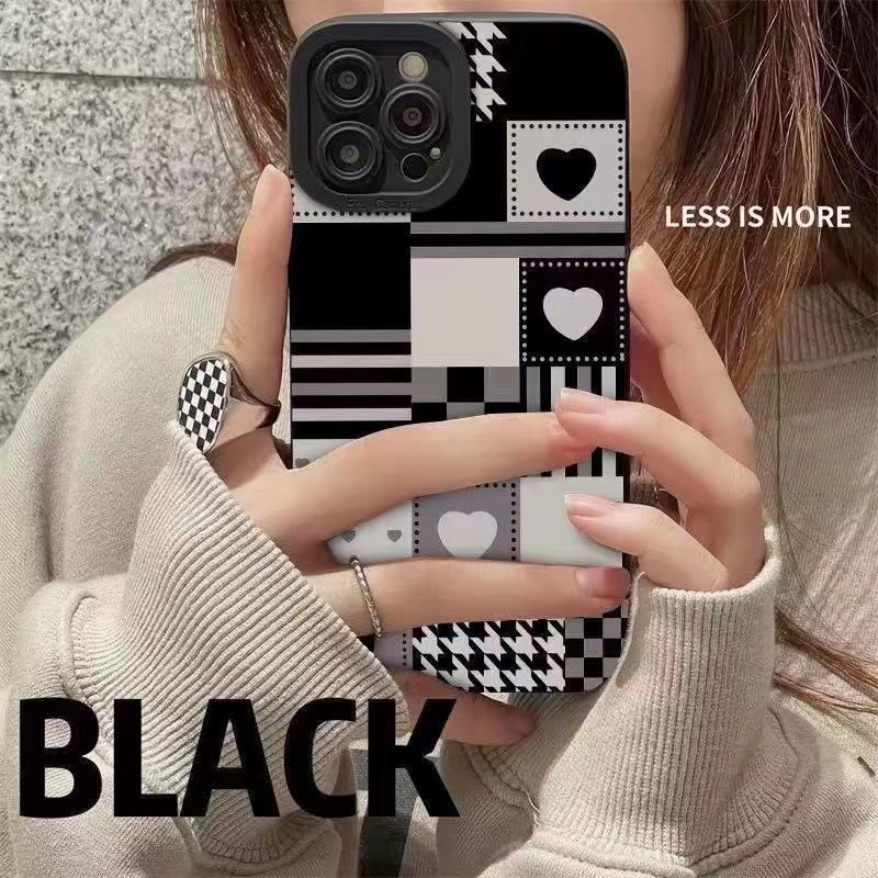 【Magic square】Silicone Soft Case IP IPhone 7 8 14 Plus 7+ 8+ X XR SE 2020 XS Max 11 12 13 14 Pro Max Phone Case Black and white love