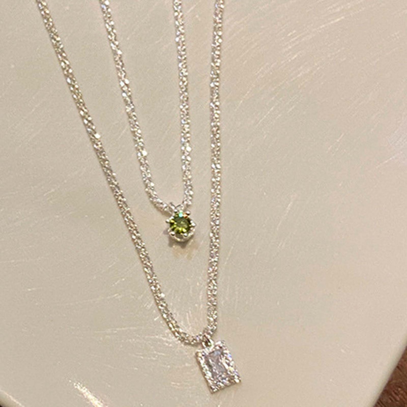 Vintage925 Sterling Silver Kalung Berkilau Klavikula Rantai Berlian Hijau Gypsophila Liontin Kalung Perhiasan Pernikahan Wanita