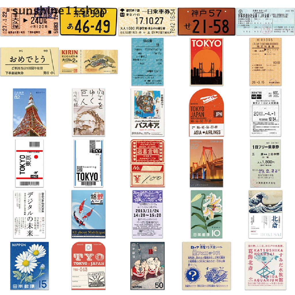 Sho 60PCS Japanese Postcard Ticket INS Style Stamp Stiker Alat Tulis Travel Diary Bagasi Tahan Air Helm Stiker N