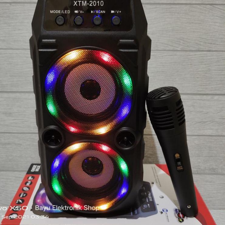 ➵ Salon Bluetooth BT Speaker XTM-2010 Bonus Mic FM Radio USB TF Card AUX LED Musik Box Bluetooth ➤