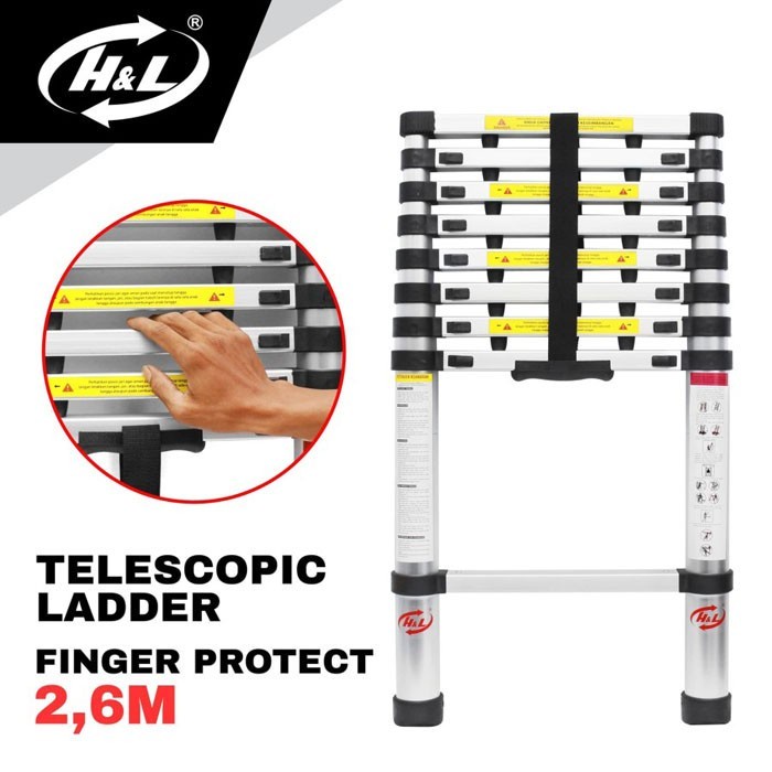 HL Tangga Teleskopik 2.6 Meter Lipat Proteksi Jari Telescopic Ladder