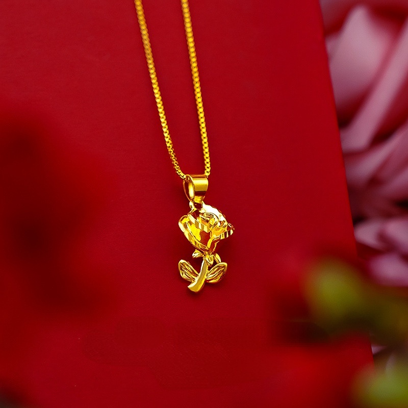 Goldkingdom Perhiasan Fashion Emas Asli Kadar 375Bangkok Aksesoris Ready Stock Rose Klavikula Wanita Kalung Tahan Lama Warna Liontin Bunga Mawar