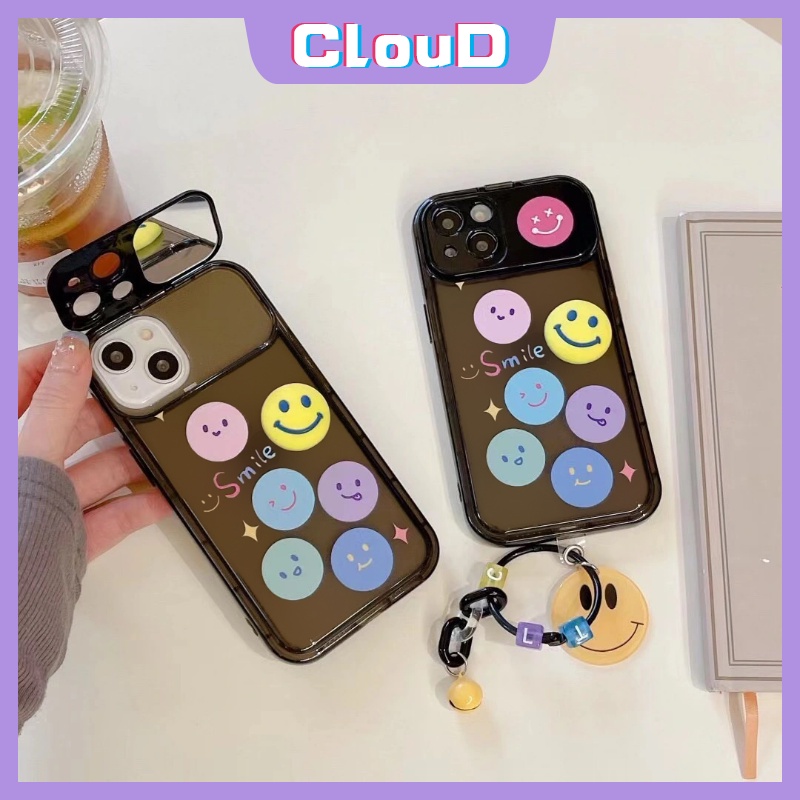 IPHONE Fashion Flip Make Up Mirror Case Kompatibel Untuk Iphone11 7Plus 8Plus X XS Max XR 13 11 14 12 Pro Max7 8 Plus SE 2020 Kreatif Lucu Kartun Smiley Soft Case