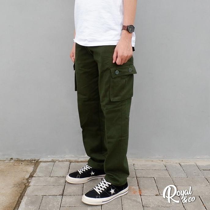 TERBAIK CELANA CARGO PANJANG SLIM STRAIGHT GREEN ARMY / CARGO PANTS TWILL / CARGO GREEN ARMY