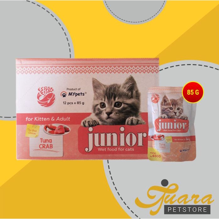 Makanan Kucing Junior Wet Food Pouch 85 Gram Grosir Dus isi 12 Pcs