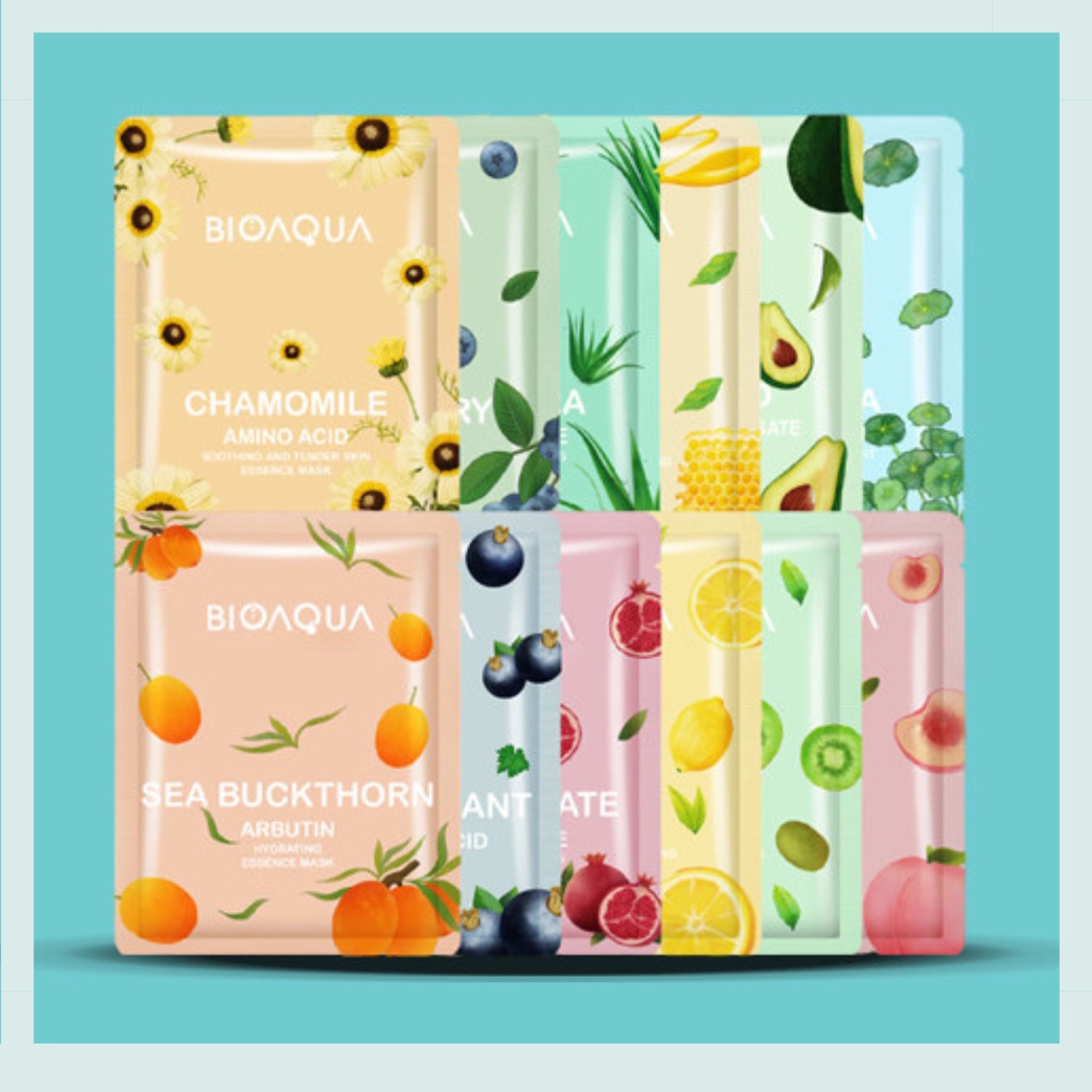 BIOAQUA Cosmetics Sheet Mask Plant | Flowers | Facial Mask Brightening Glowing Moisturizing Skin Care | Hydrating Essence Face Mask Brightening Anti Acne Jerawat | Masker Wajah Muka Pelembab Kulit BPOM