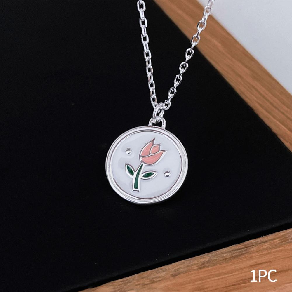 Timekey Enamel Warna Drop-glaze Tulip Bulat Merek Kalung Desain Fashion Cinta Kerah Rantai Wanita Necklace Jewlery G1W2