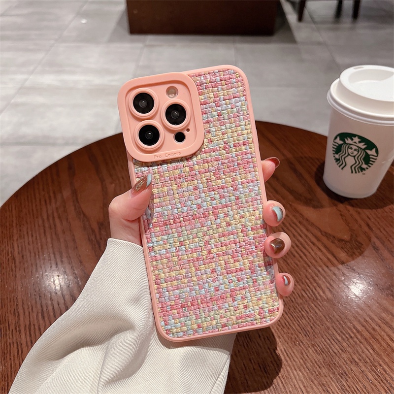 IPHONE Pola Kulit Anyaman Flat 3D Simple Cocok Untuk Phonecase Iphone11 12 13 14 Pro Max 7 8 Plus X XS XR XS Max Airbag Sarung Case Anti Jatuh