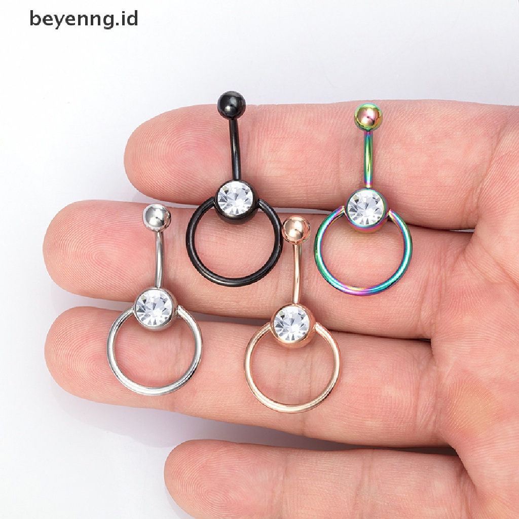 Beyen Stainless Steel Bar Kristal Curvy Belly Navel Cincin Helix Body Jewelry ID