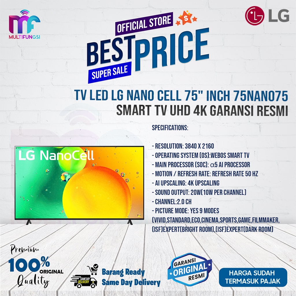 TV LED LG Nano Cell 75&quot; Inch 75NANO75 Smart TV UHD 4K Garansi Resmi