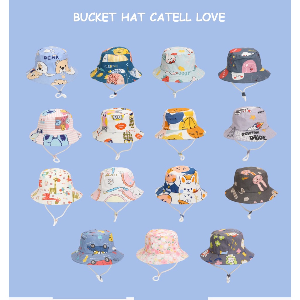 BUCKET HAT CATELL LOVE UNISEX BUCKET HAT DENGAN TALI TOPI BAYI TOPI ANAK AKSESORIS KEPALA ANAK