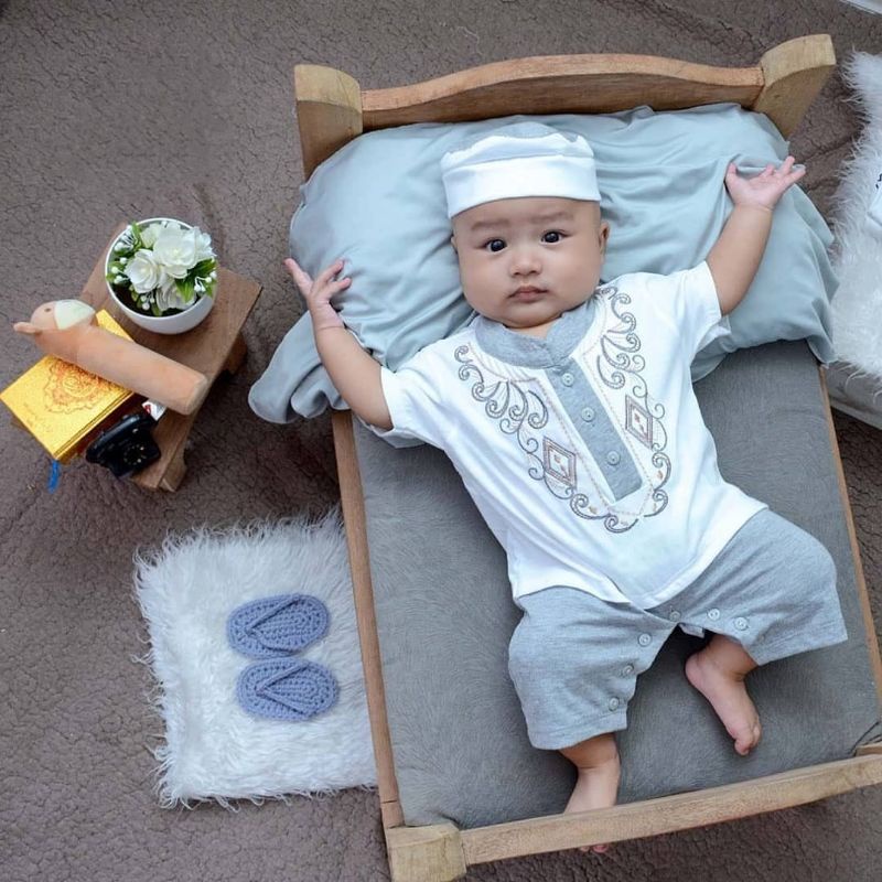 Setelan Koko Bayi Laki-Laki Free Peci / Baju Koko Photoshoot Newborn / Baju Koko Aqiqoh Bayi 100% Cotton