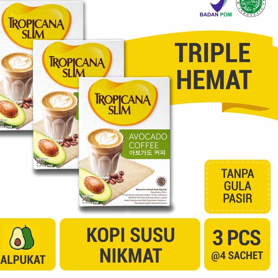 

❈ Triple Pack - Tropicana Slim Avocado Coffee 4 Sachet - Kopi Susu Nikmat Bebas Gula Pasir ☉