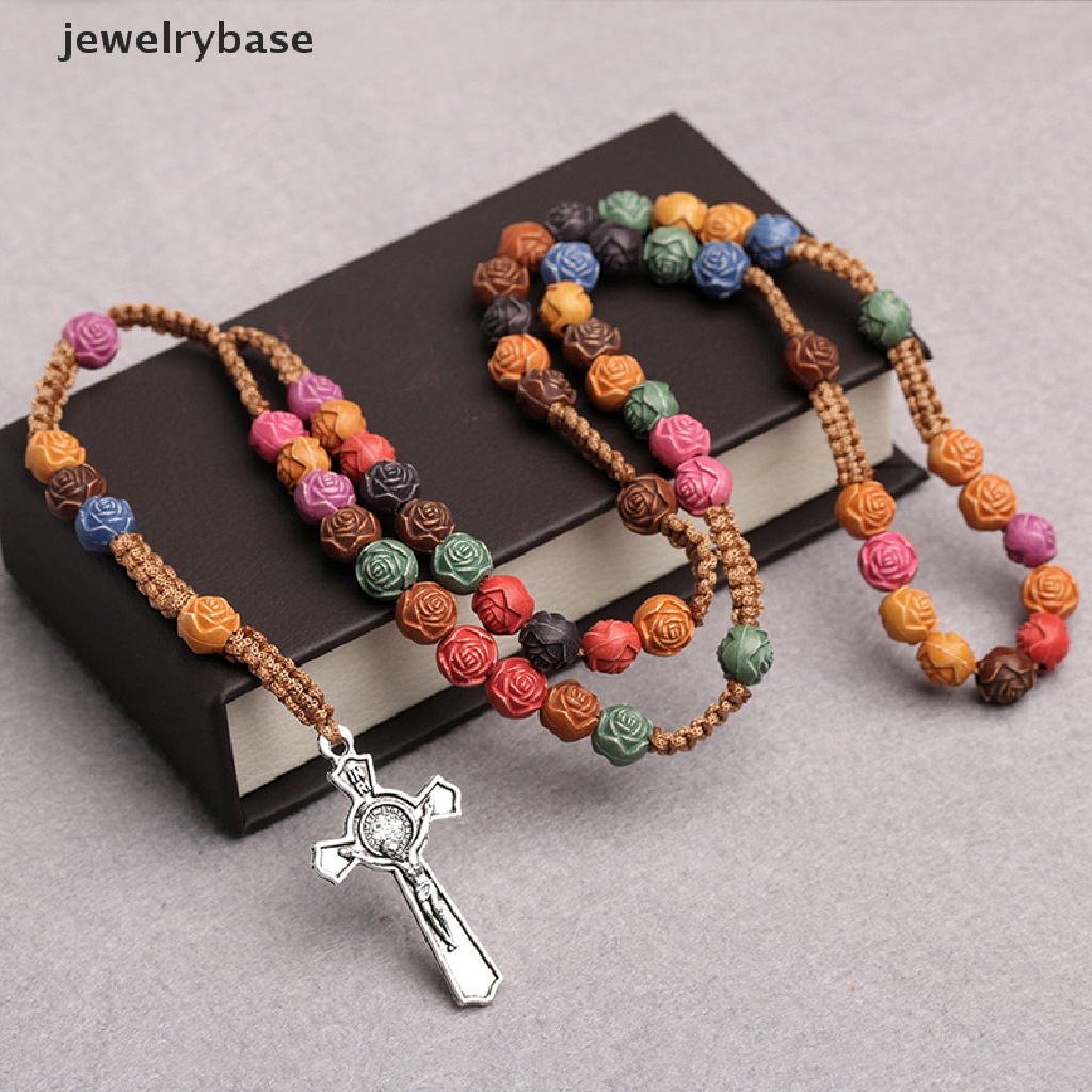 [jewelrybase] Kalung Liontin Salib Warna-Warni Yesus Katolik Doa Kristen Manik-Manik Kalung Butik Perhiasan Religi