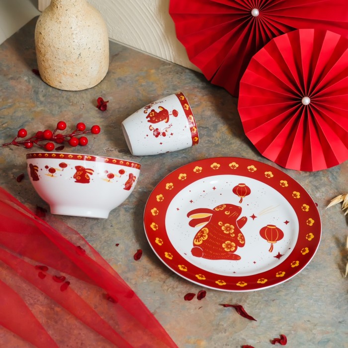 Piring Hampers Imlek Dinner Set - Fortune Rabbit (Piring, Bowl, Mug)