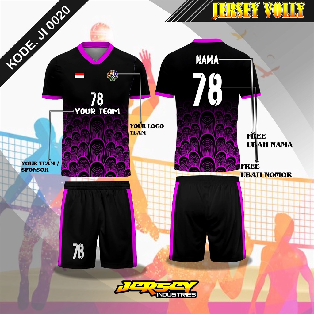 Jersey Olahraga Volly Desain Keren, Baju Jersey Team Voli Full Printing, Ubah Nama Dan Nomor, Custom