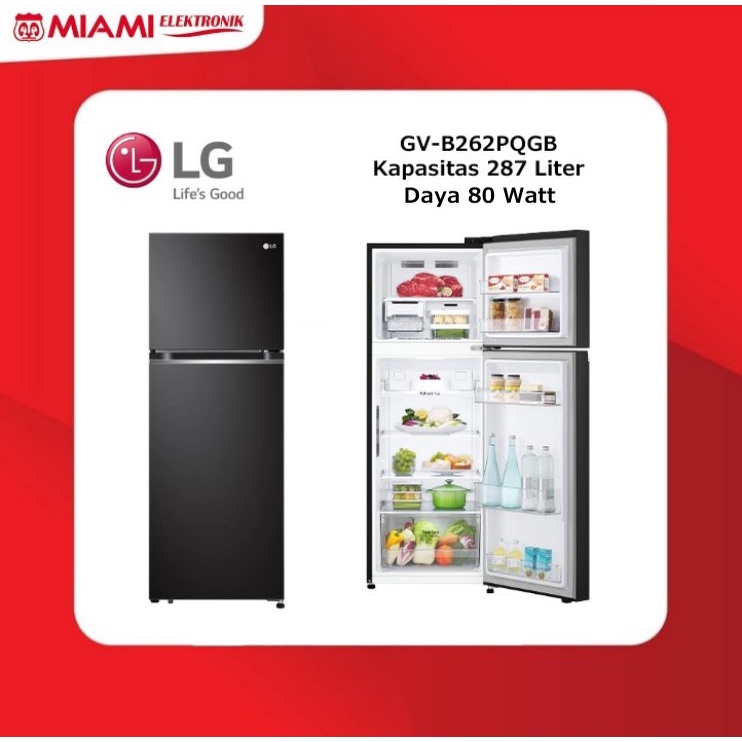 LG GV-B262PQGB / GVB262PQGB Kulkas 2 Pintu 287L Warna Black Steel Smart Inverter Compressor