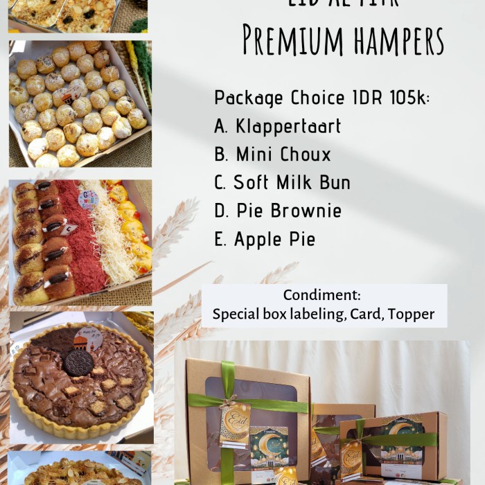 

idul fitri hampers parcel choux, klappertart, soft bread, pie brownies