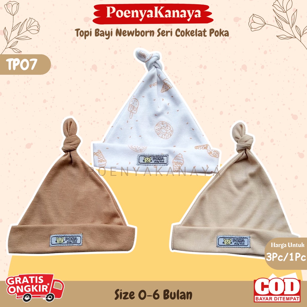 3pc/1pc Topi Bayi Newborn Seri COKELAT Poka TP07