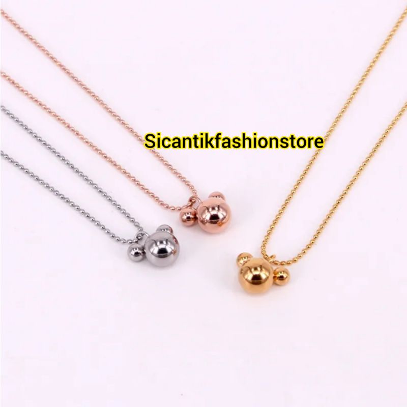 Promo Kalung Titanium Wanita Liontin Mickey Mouse Terbaru Terlaris Anti Karat Selamanya Perhiasan Wanita Korea Kekinian Kalung Biji Lada Silver