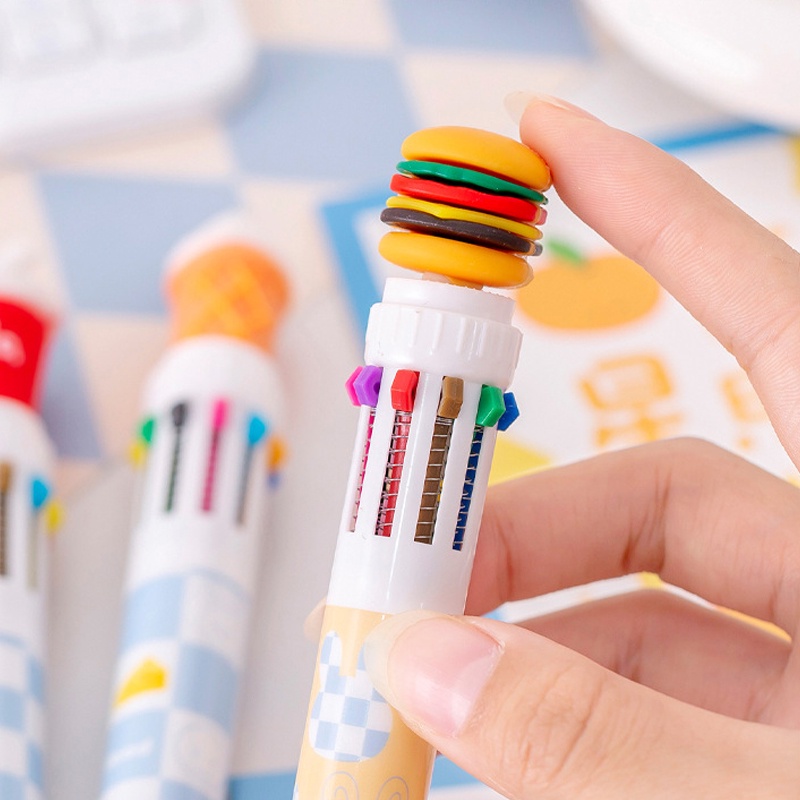 [Harga Grosir] [Warna Random] 10warna Kreatif Lucu Tekan Jenis Bolpoin Kartun Siswa Pulpen Kawaii Fast-food Berbentuk Bola-point Pulpen Warna-Warni Alat Tulis Kantor Sekolah