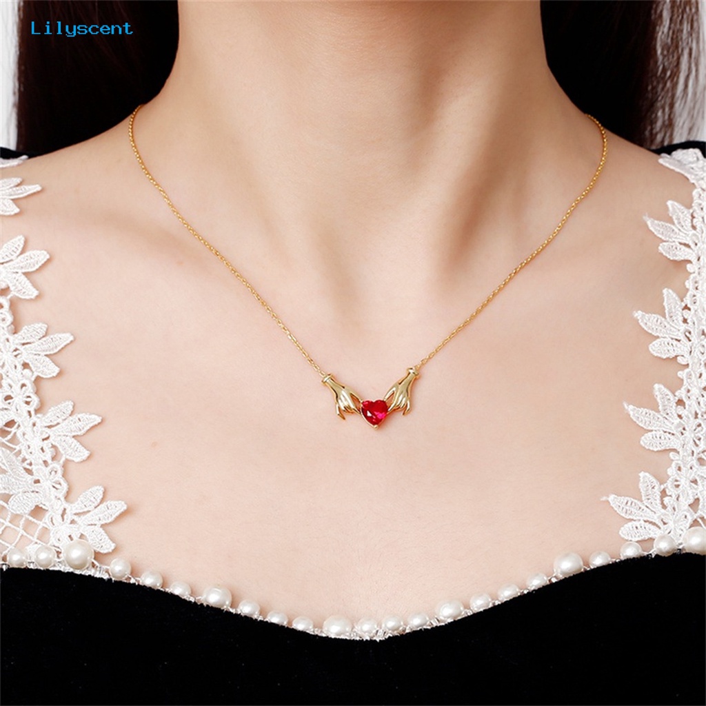 [LS] Rantai Klavikula Bentuk Hati Tangan Adjustable Warna Kontras Perhiasan High-end Rantai Permukaan Halus Shiny Pendant Necklace Gift