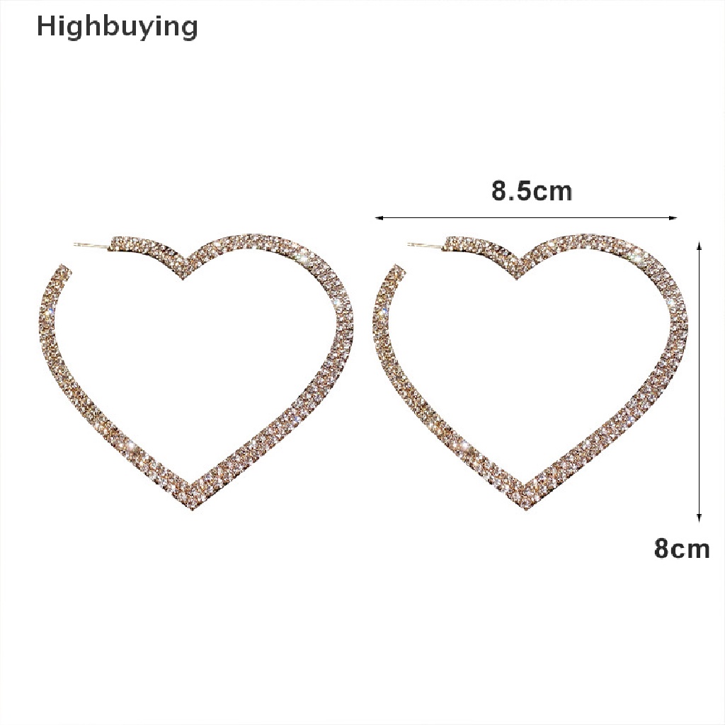 Hbid Fashion Hati Besar Anting Hoop Kristal Untuk Wanita Geometris Berlian Imitasi Anting Glory