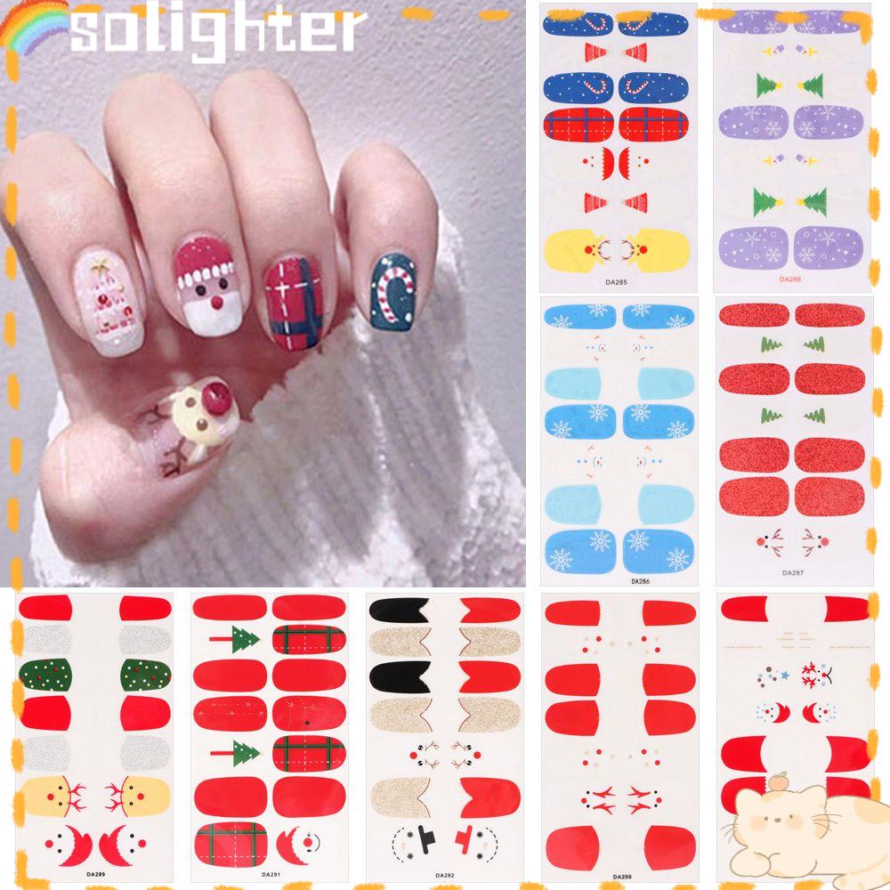 Solighter Stiker Kuku Tahan Air Alat Perlengkapan Manicure Santa Snowman Xmas Dekorasi Gaya Natal