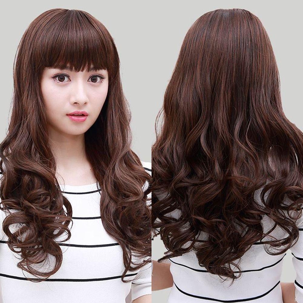 Lily Wig Wanita Middle Score Rambut Tebal Kostum Cosplay Wig Penuh Roll Panjang