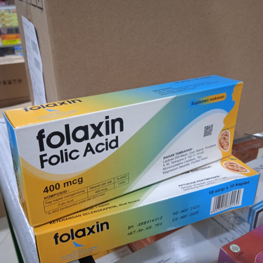 FOLAXIN FOLIC ACID 400 MCG 1 STRIP ISI 10 KAPLET / SUPLEMEN MAKANAN
