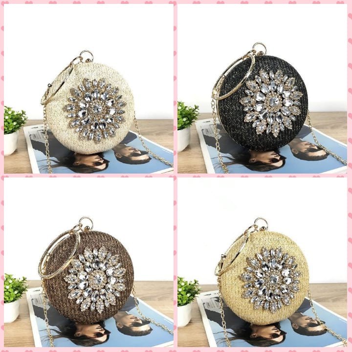 2Tas Sekg Jt0096 LT2082 BQ3517 CR7804 EL5567 Apricot,Black,Coffee,Gold Tas Pesta Bulat Wanita Elegan