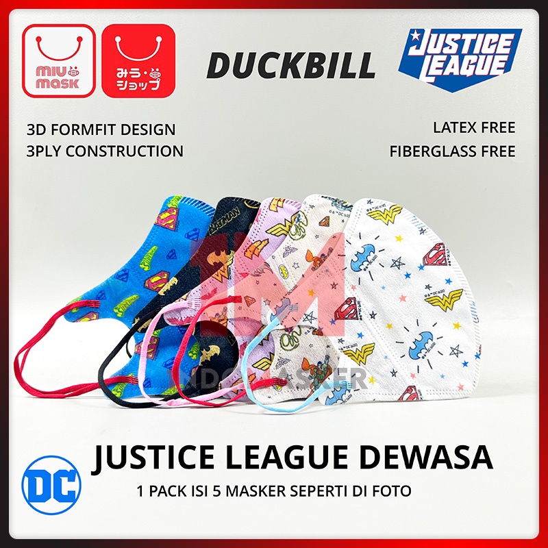 Masker MIU MASK Justice League 3D Duckbill Mask Dewasa (3Ply)